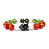 Selenite Bracelet with Onyx Om Engraved & CZ Buddha Head