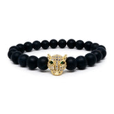Royal Matte Black Agate Bracelet with 22k Gold Plated CZ Charm