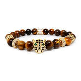 Tiger Eye Bracelet with CZ Leopard Head