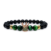 Good Luck Tiger Eye Bracelet with 22k Rose Gold Plated CZ Crown