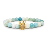 Royal Amazonite Bracelet with 22k Gold Plated CZ Crown