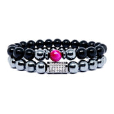 Peace & Passion Hematite Agate Bracelet with CZ Cuboid