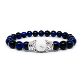 Good Luck & Fortune Blue Tiger Eye Bracelet with Howlite & CZ Crown