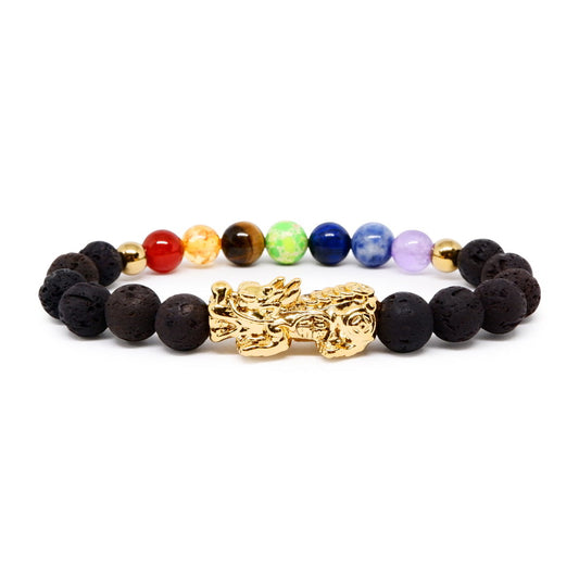 PIXIU WEALTH BRACELET WITH 7 CHAKRA AND LAVA STONE