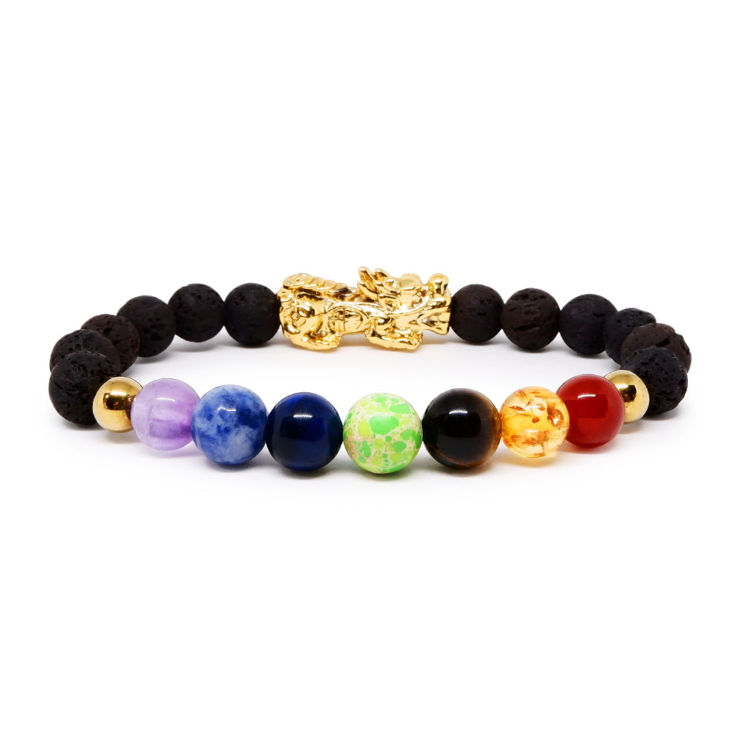 Pixiu Wealth Bracelet with 7 chakra & Lava Stone
