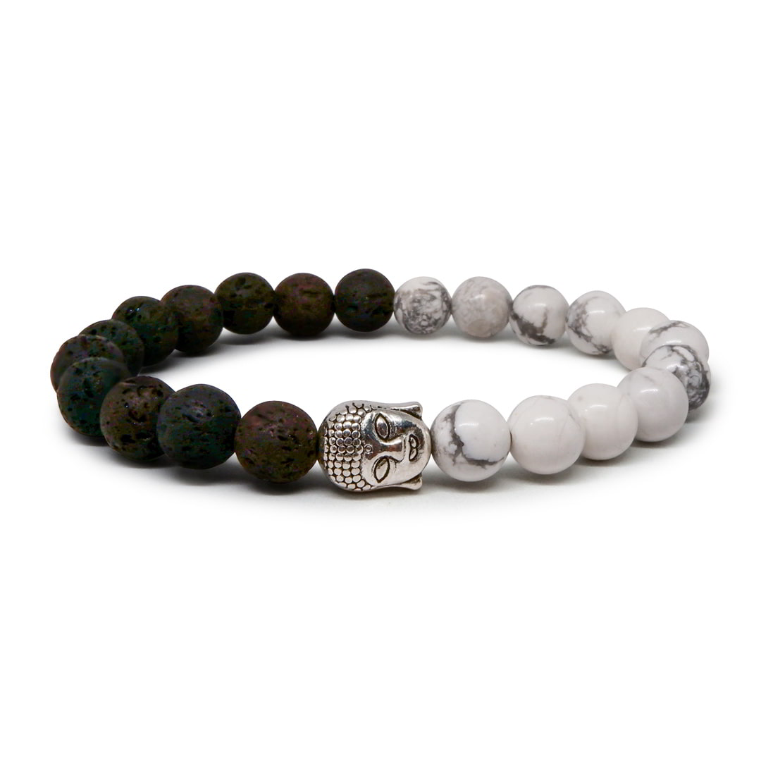 Lava Bracelet with Howlite & Buddha Head