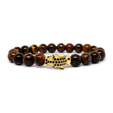 Tiger Eye Bracelet with 22k Gold Plated Jaguar Head