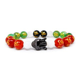 Selenite Bracelet with Onyx Om Engraved & CZ Buddha Head