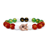 Selenite Bracelet with Onyx Om Engraved & CZ Buddha Head