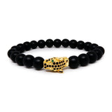 Royal Matte Black Agate Bracelet with 22k Gold Plated CZ Charm