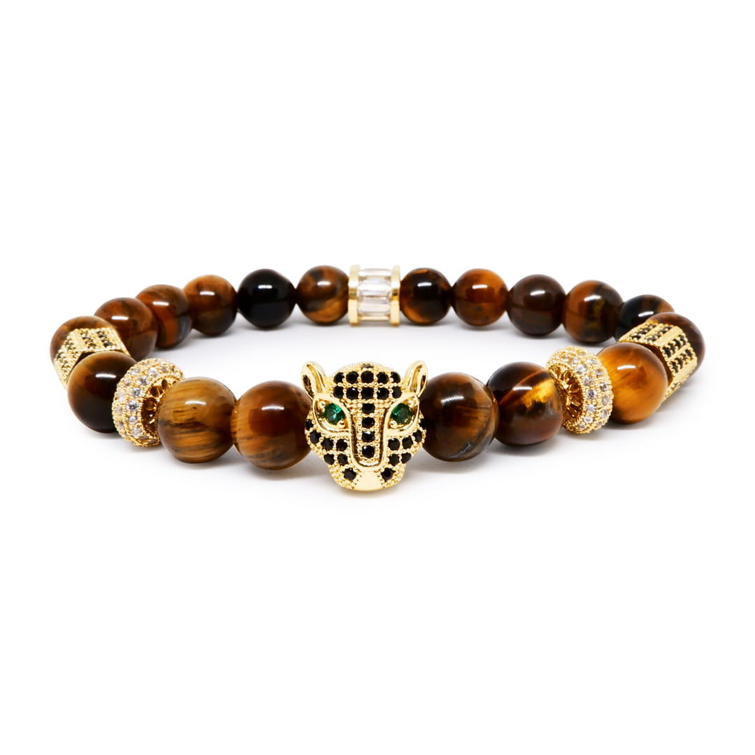 Tiger Eye Bracelet with CZ Leopard Head