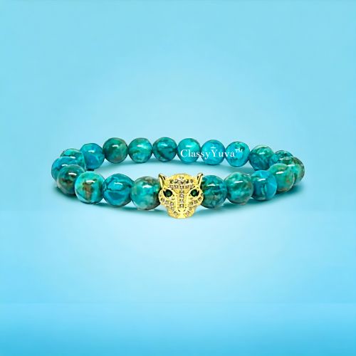 Limited Edition: Feroza Bracelet with Gold-Plated CZ Leopard