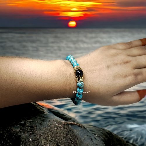 Royal Feroza Bracelet with Crown and Black Obsidian Elegance