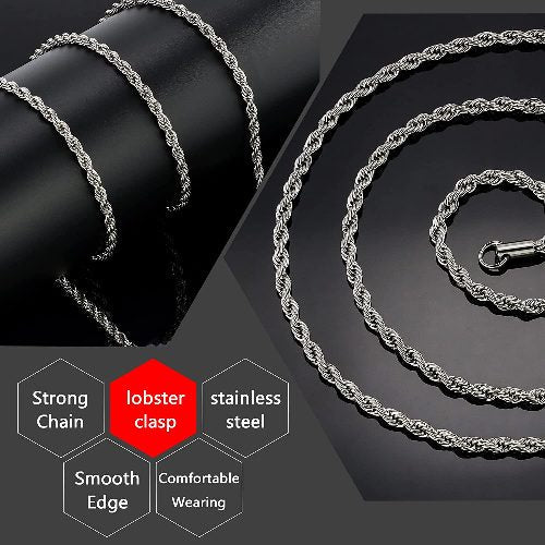 Italian Stainless Steel Platinum Plated Rope Chain for Men