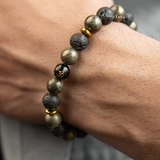 Pyrite, Onyx Om, and Lava Trio Bracelet