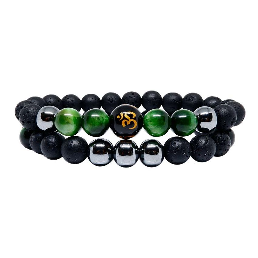 Strength Bracelet Lava Stone Paired with Onyx Om Engraved