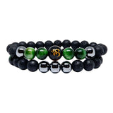 Strength Bracelet Lava Stone Paired with Onyx Om Engraved