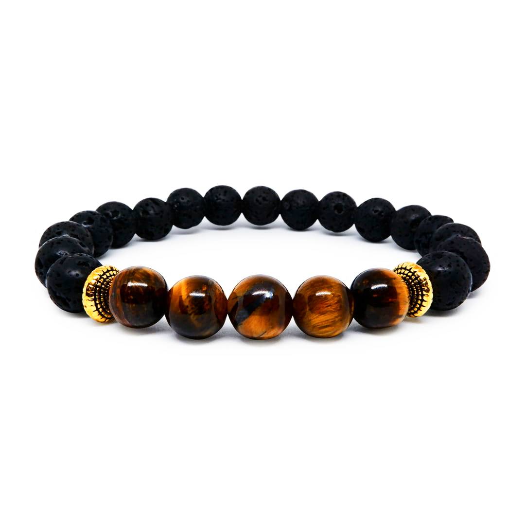 Tiger Eye Bracelet with Lava Stone