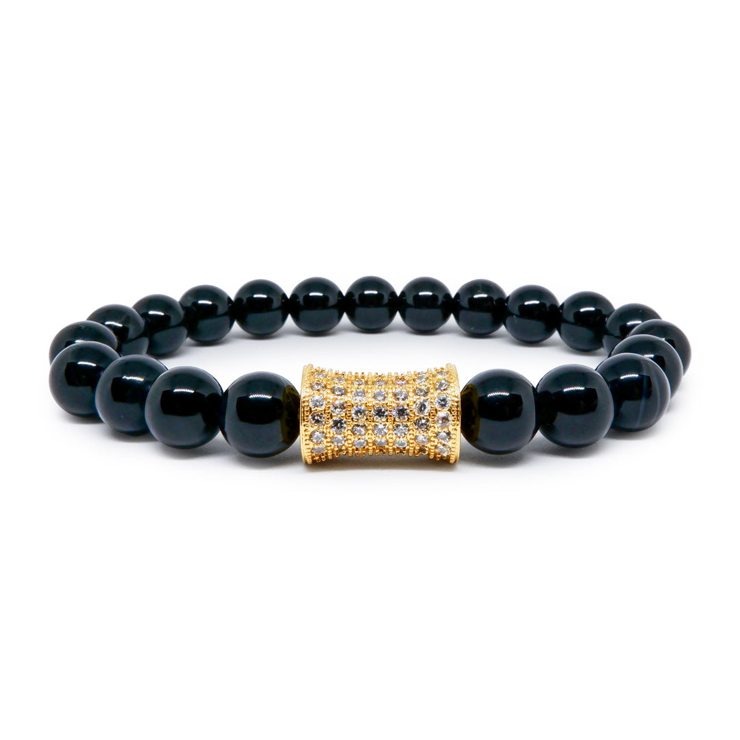 Royal Black Agate Bracelet with CZ Charm