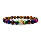 Multi Colour Tiger Eye Bracelet with CZ Crown