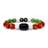 Selenite Bracelet with Onyx Om Engraved Good Luck Bracelet
