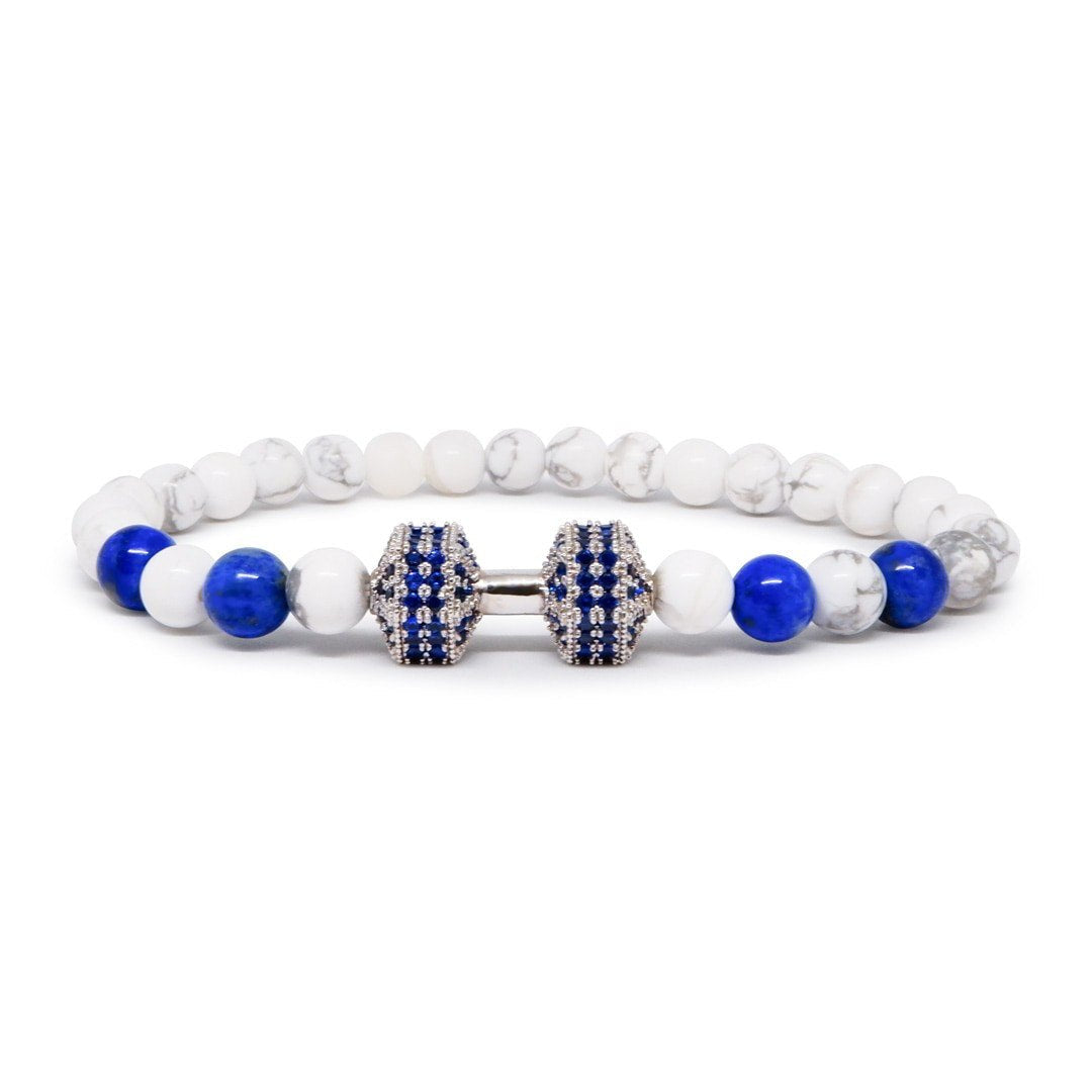 Lapis Lazuli Bracelet with Platinum Plated CZ Dumbbell