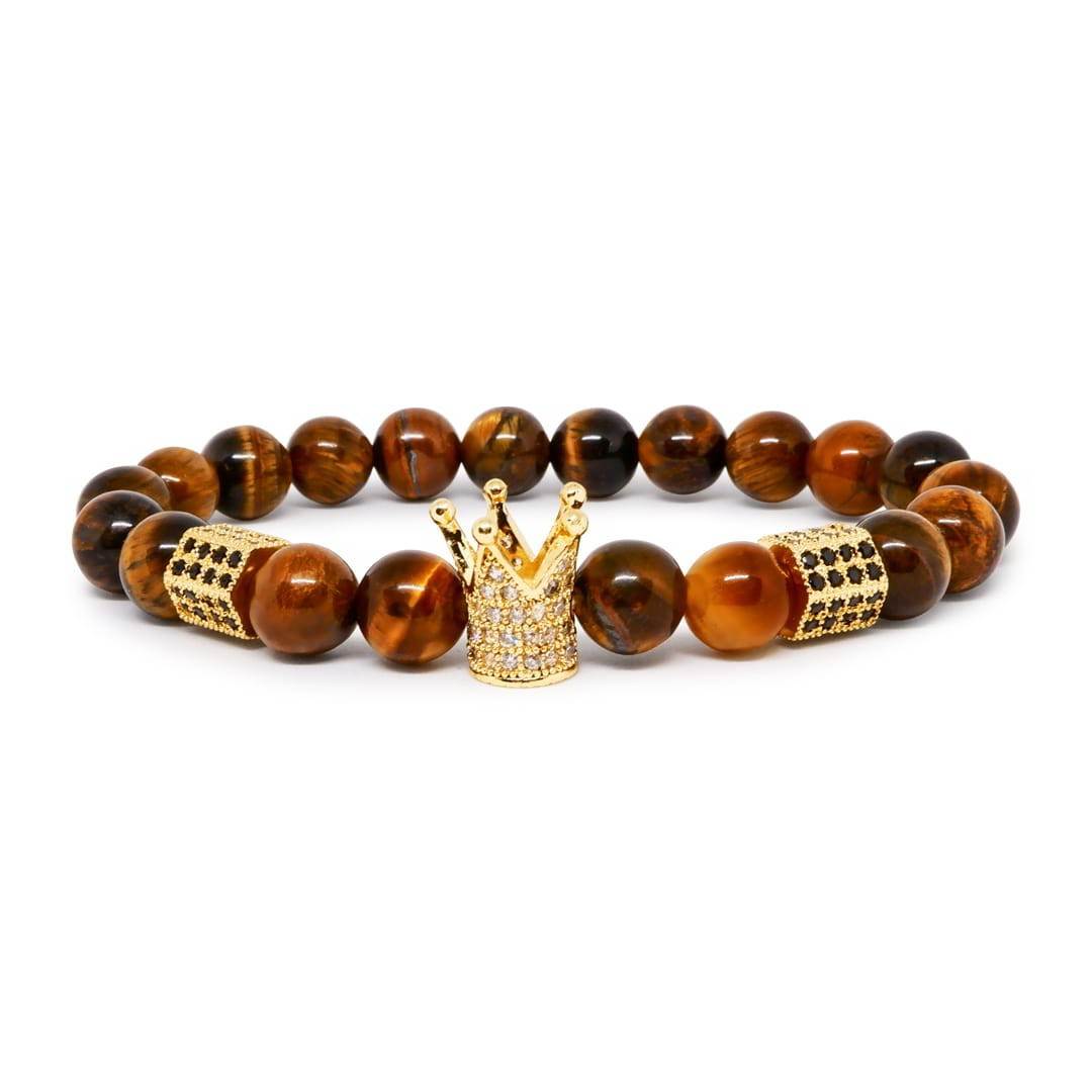 Tiger Eye Bracelet with 22k Gold Plated CZ Crown