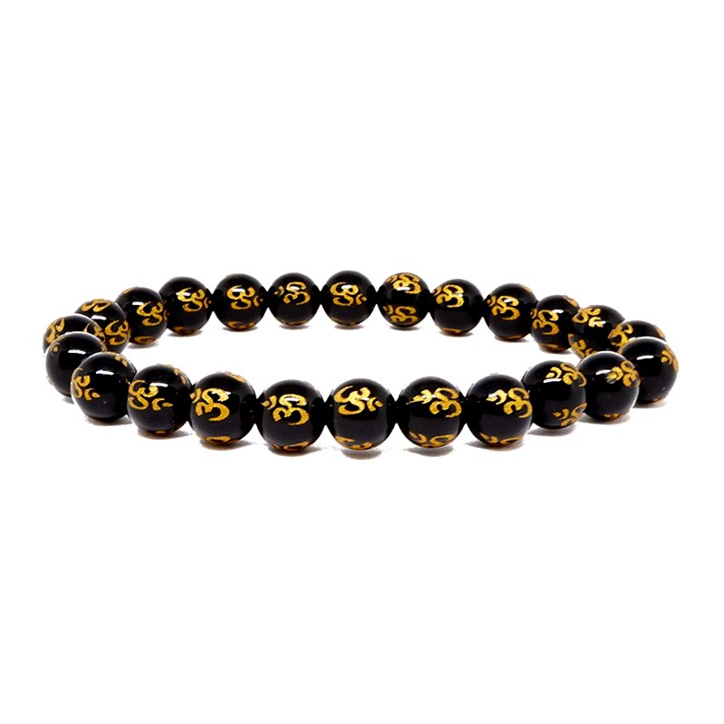 Onyx/Obsidian Om Engraved Bracelet
