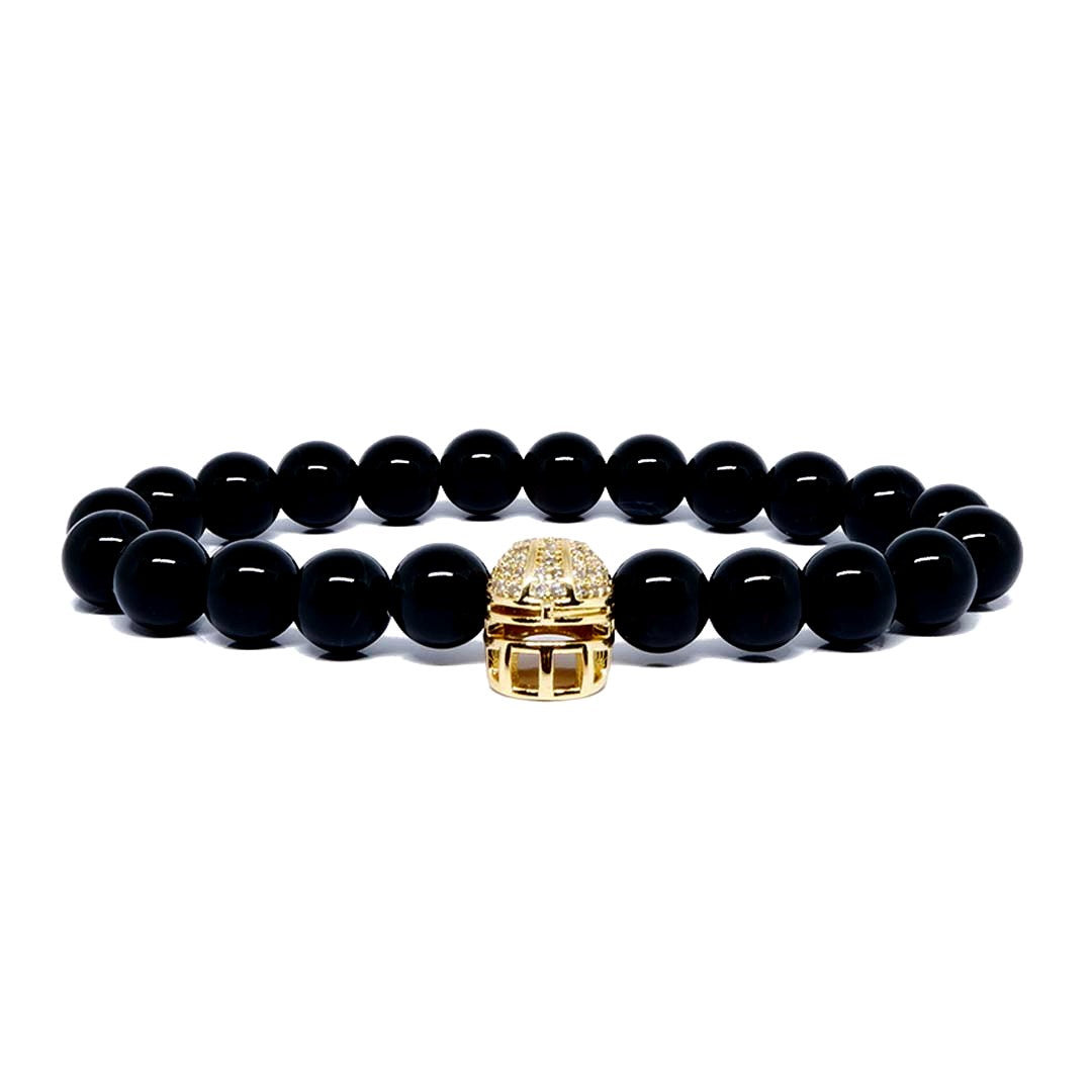 Success Bracelet with Black Agate & 22k Gold Plated CZ Charm
