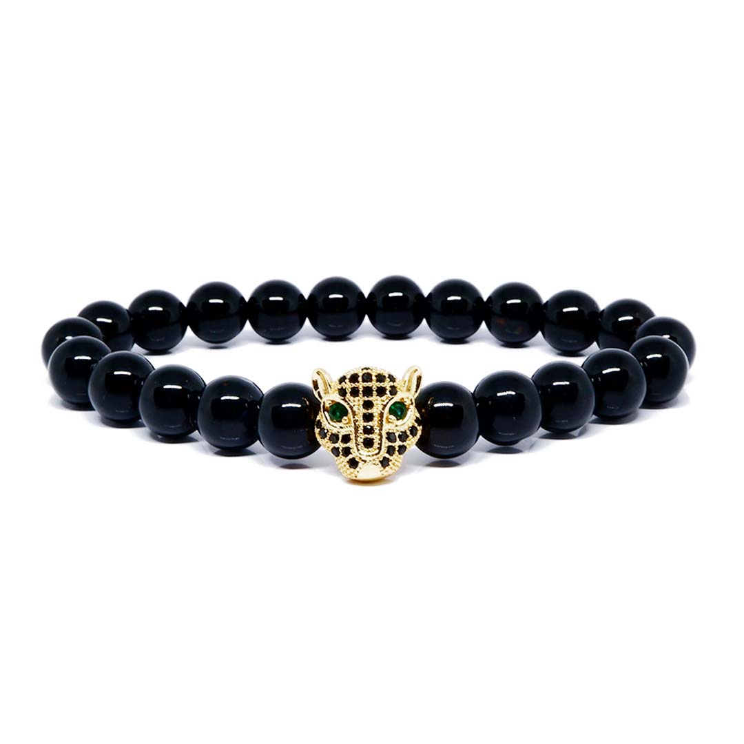 Success Bracelet with Black Agate & 22k Gold Plated CZ Charm