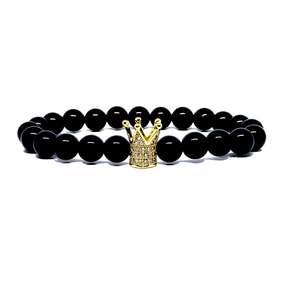 Success Bracelet with Black Agate & 22k Gold Plated CZ Charm