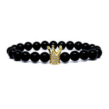 Success Bracelet with Black Agate & 22k Gold Plated CZ Charm