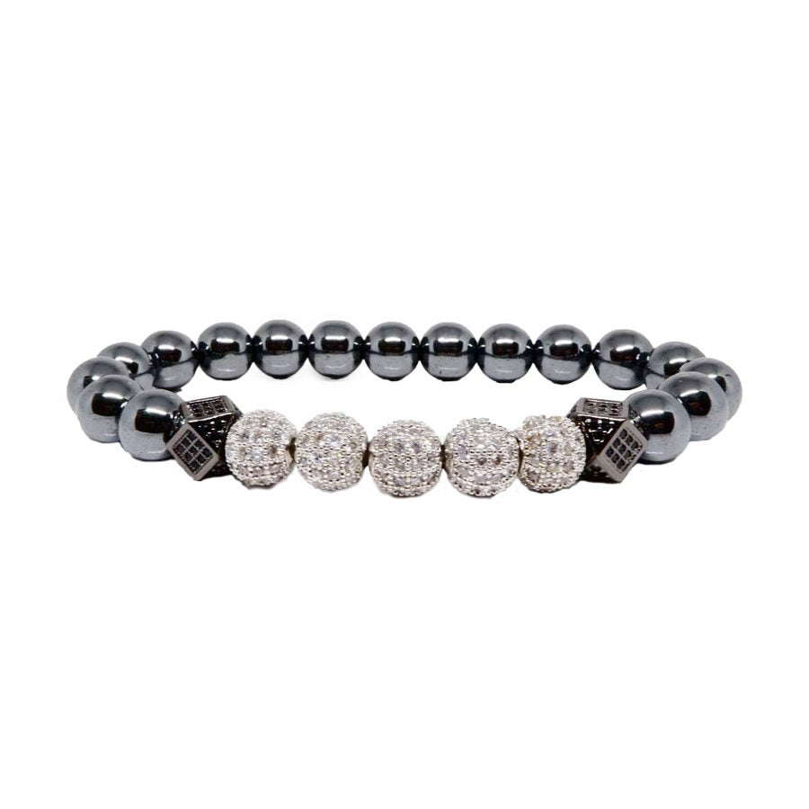 Royal Hematite Bracelet with Platinum Plated CZ Charms