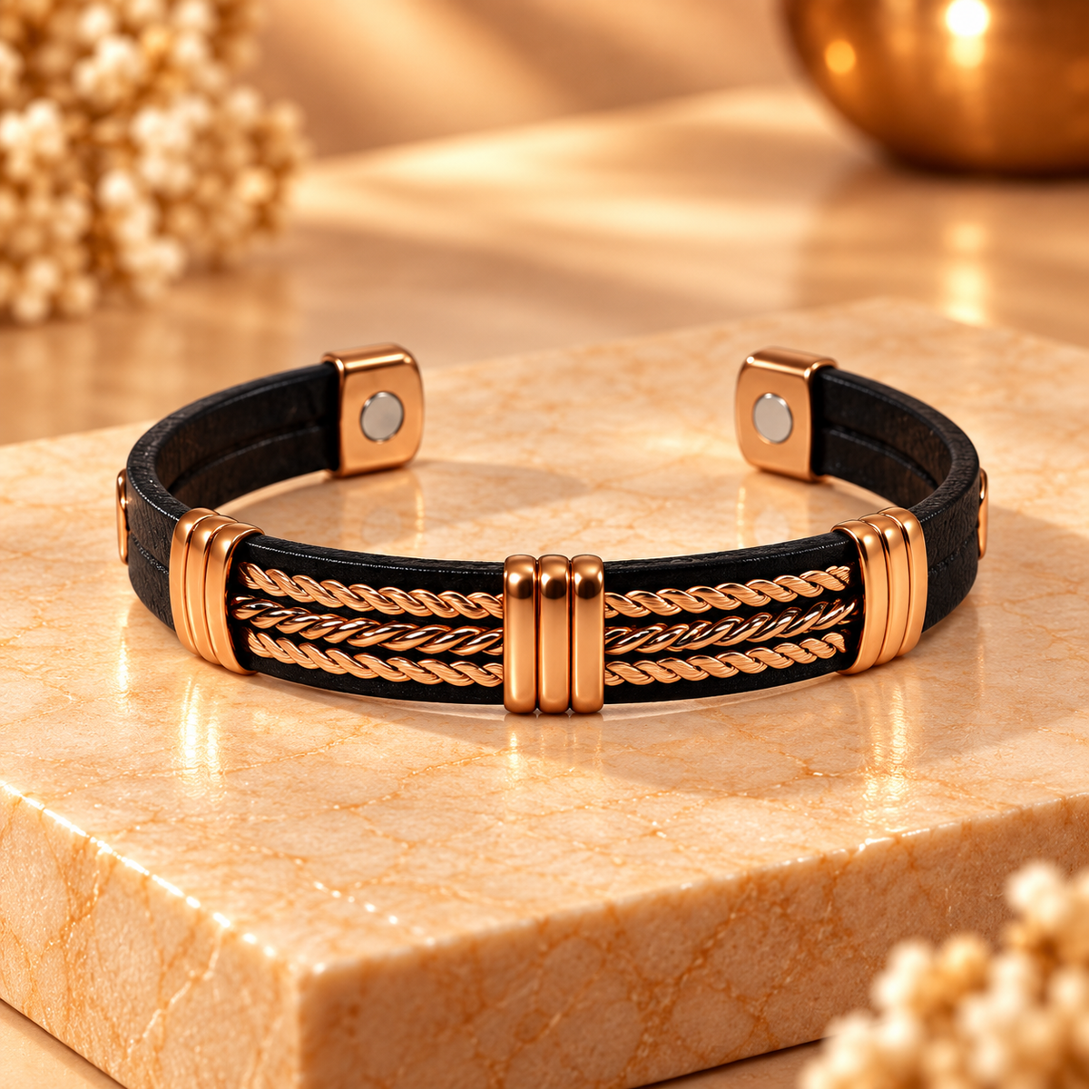 Copper & Artificial Leather Magnetic Kada Bracelet for Men | GemsYatra