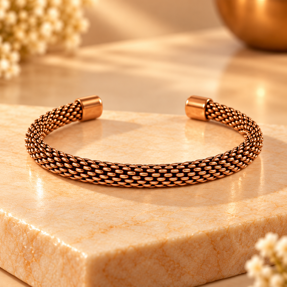 Premium Braided Copper-Tone Magnetic Kada Bracelet for Men | GemsYatra