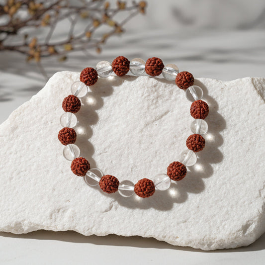 PanchMukhi Rudraksha & Clear Crystal Energy Bracelet
