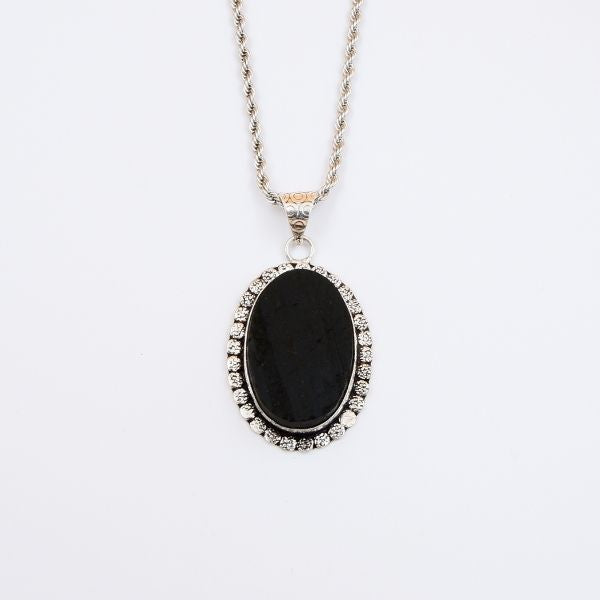 Tourmaline German Silver Pendant with Stainless Steel Rope Chain for Men/Women