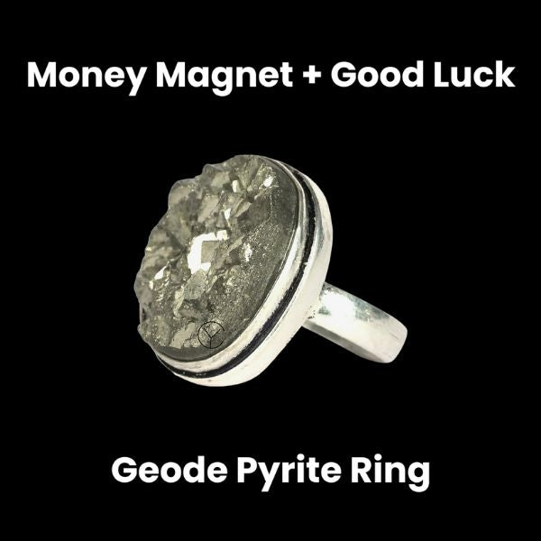 Oval Geode Pyrite Ring in German Silver Frame A Natural and Elegant Accessory
