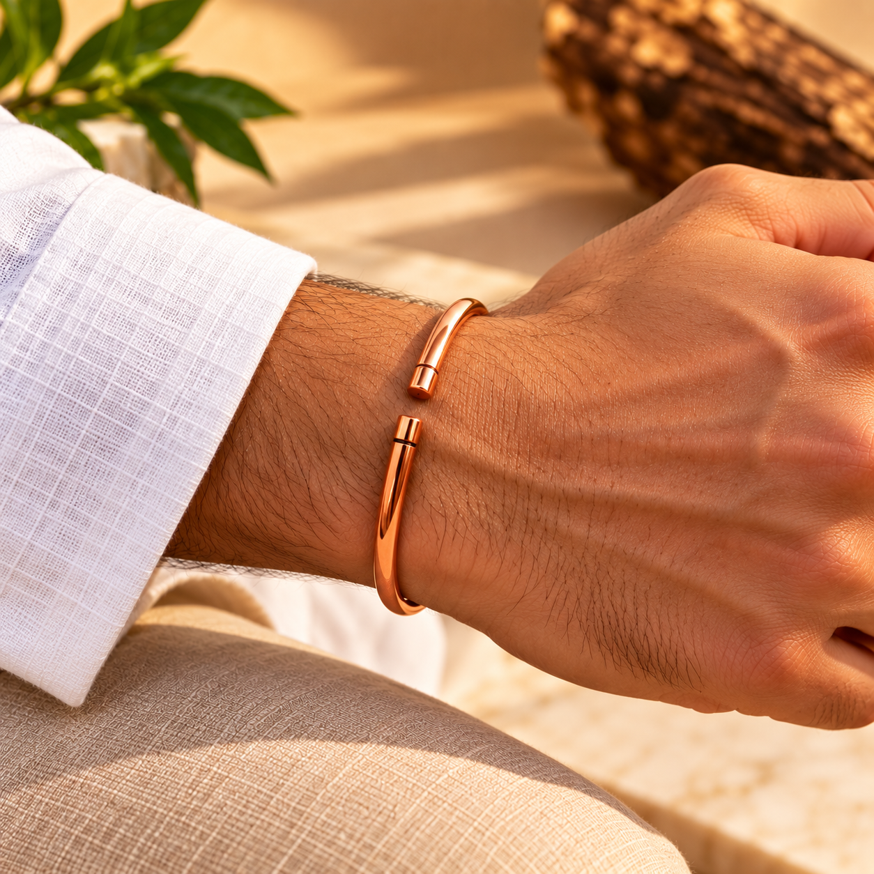Premium Copper Magnetic Kada Bracelet for Men | Minimalist Open Cuff Design | GemsYatra