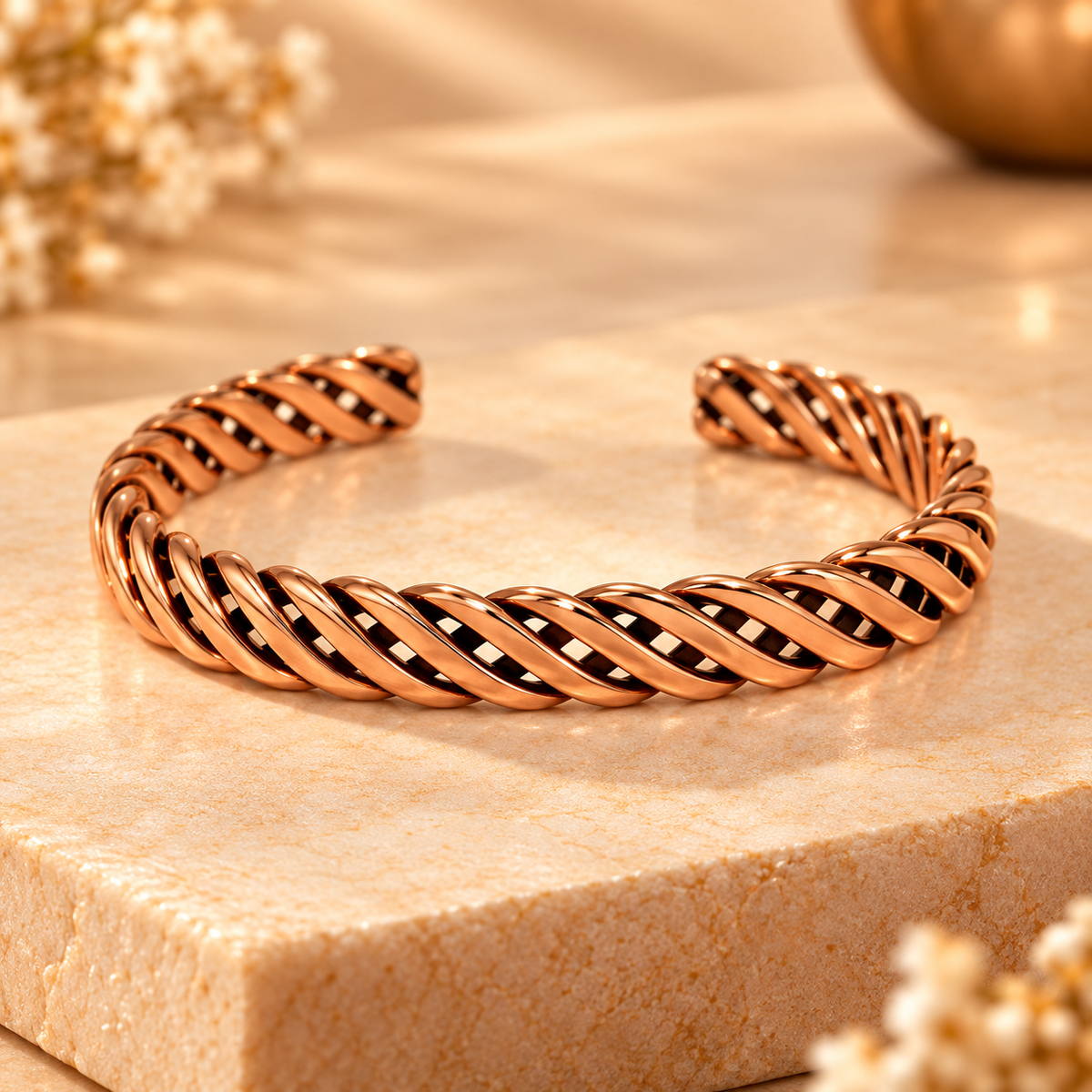Premium Twisted Copper-Tone Open Kada Bracelet for Men | GemsYatra