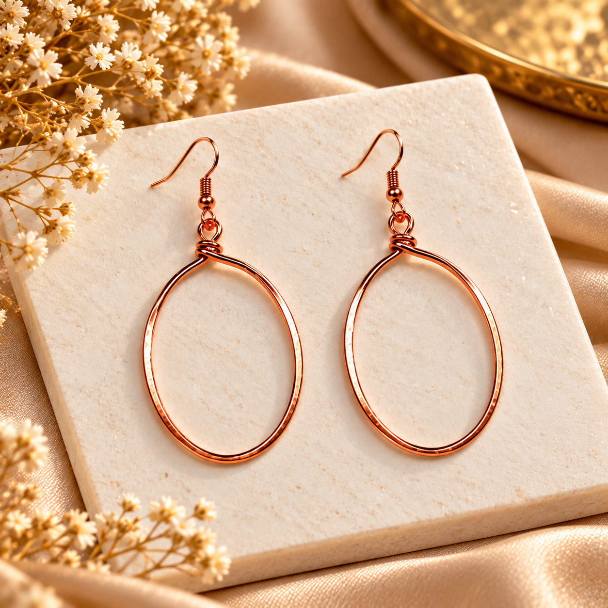 Korean Style Copper Oval Hoop Earrings - pain relief, blood circulation, arthritis relief