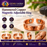 Hammered Pure Copper Magnetic Adjustable Ring for Men & Women | GemsYatra