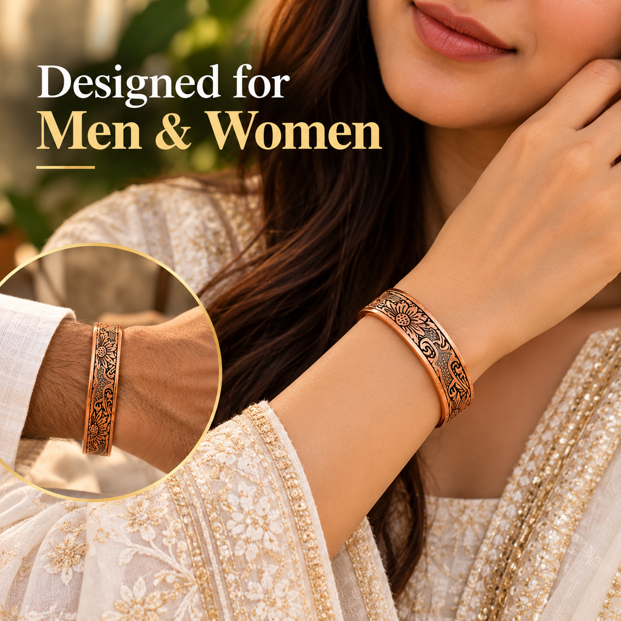 Premium Engraved Copper-Tone Open Kada Bracelet for Men/Women | GemsYatra