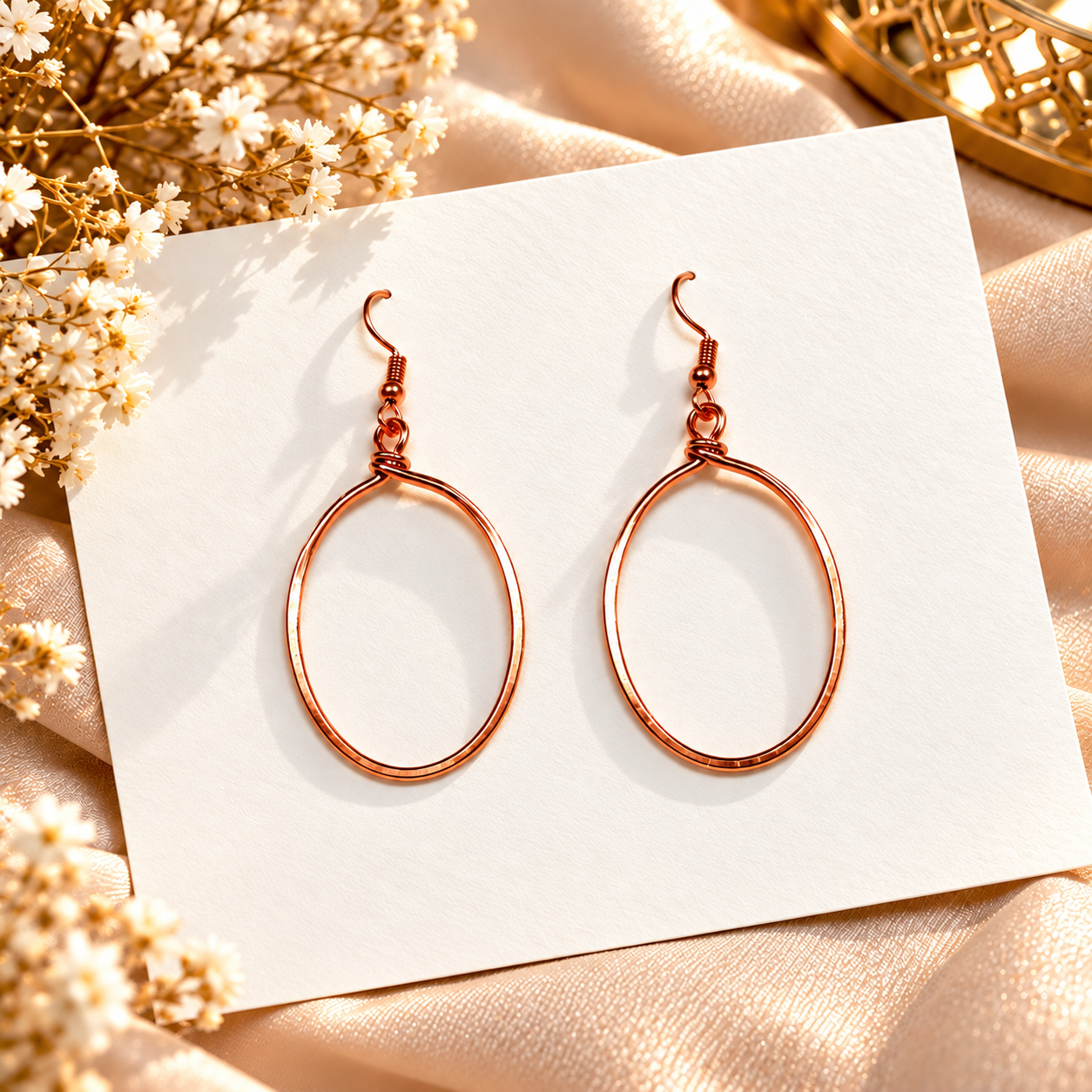 Korean Style Copper Oval Hoop Earrings - pain relief, blood circulation, arthritis relief